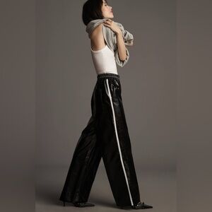 NWT Anthropologie Black Faux Patent Leather Sporty Pull-On Pants